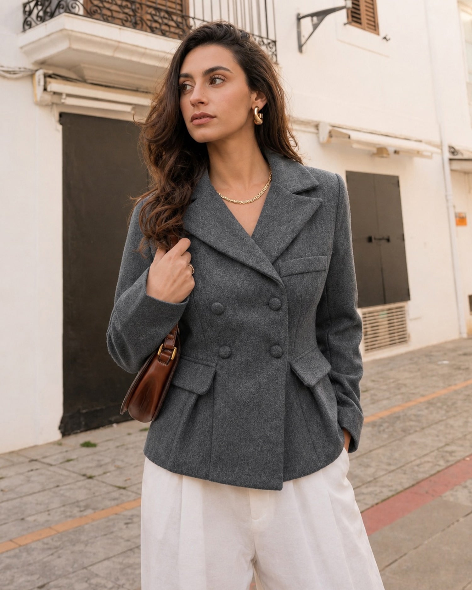 Women's Knitted Polyester Jacket Grey - RIHOAS