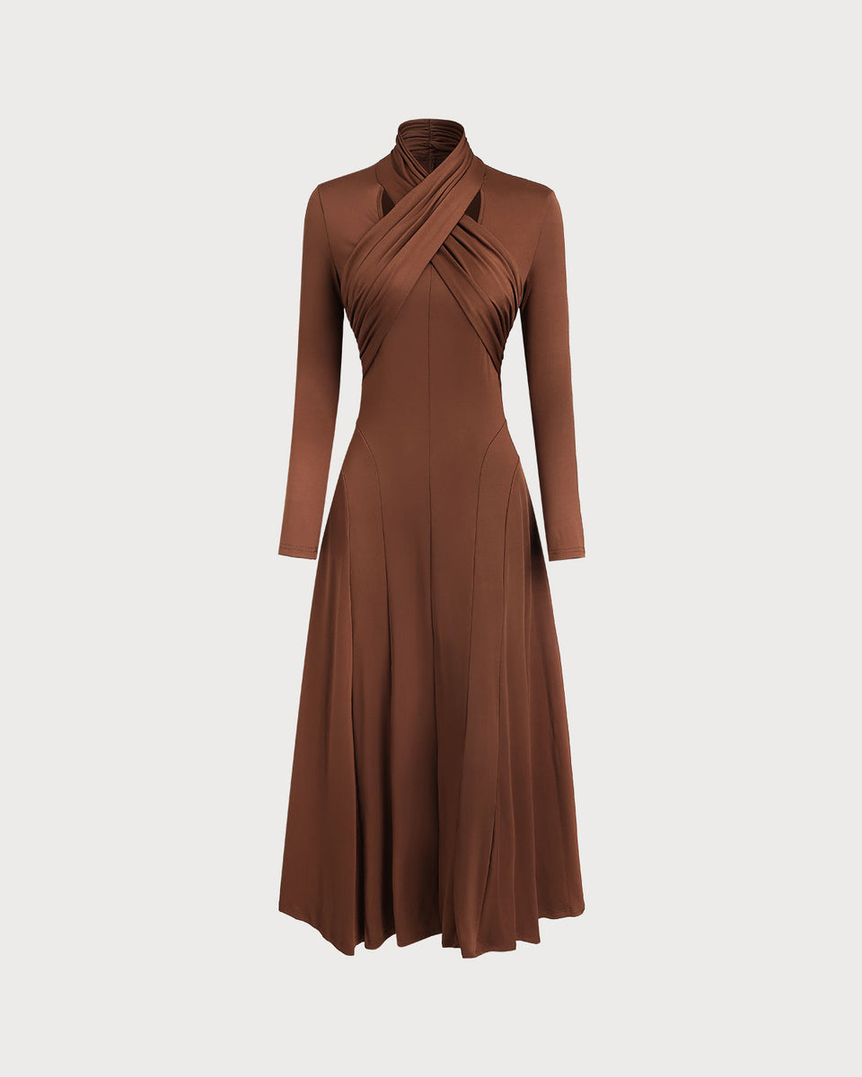 Brown Asymmetrical A-Line Maxi Dress & Reviews - Brown - Dresses | RIHOAS