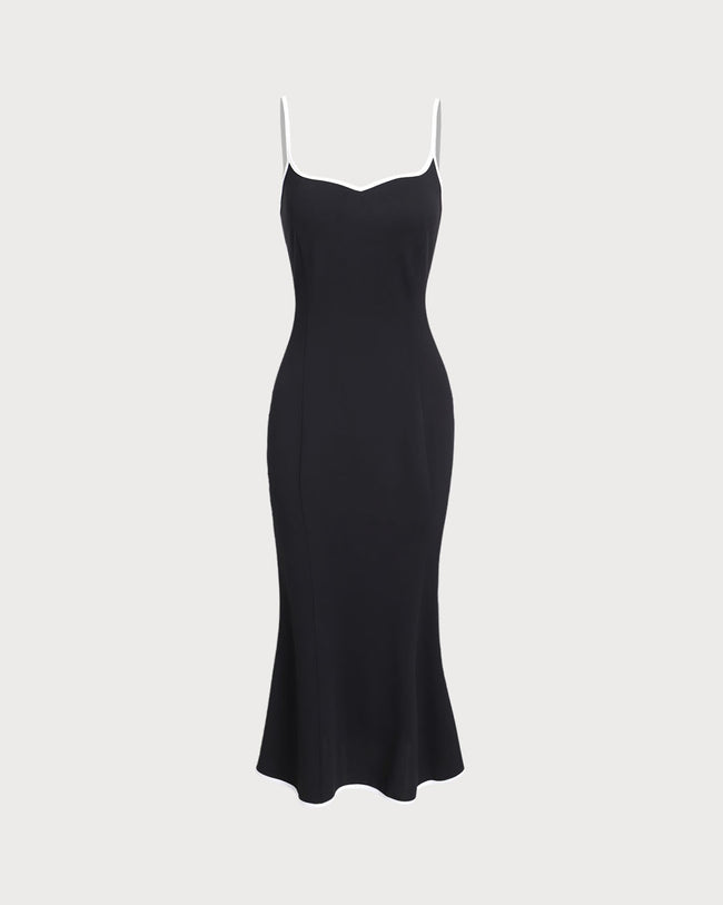 Women's Knitted Polyester Midi Dress Black Dresses - RIHOAS