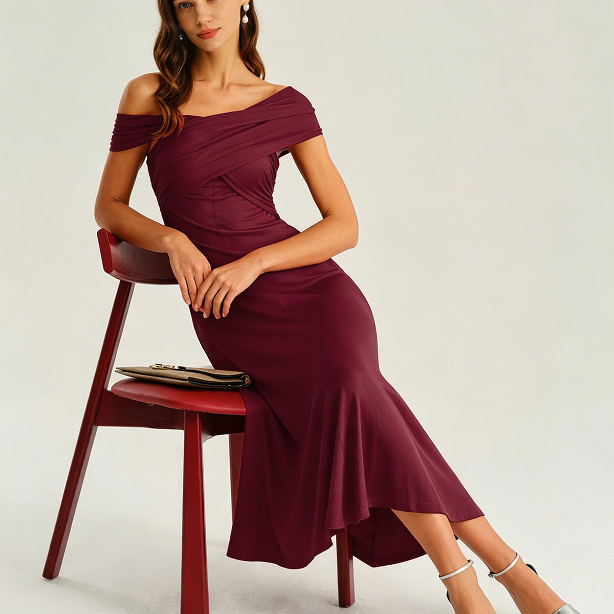 ready in a ruched off shoulder midi dress Wine Red One & Reviews - Wine Red - Dresses crafted from 95% polyester Options:Leg - Gold T - 19cm patent leather Kate straight-leg pant in