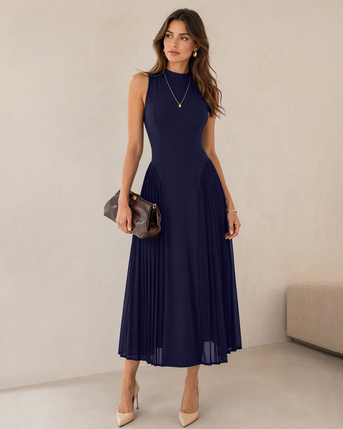 Women's Knitted Polyester Midi Dresses - RIHOAS - 02