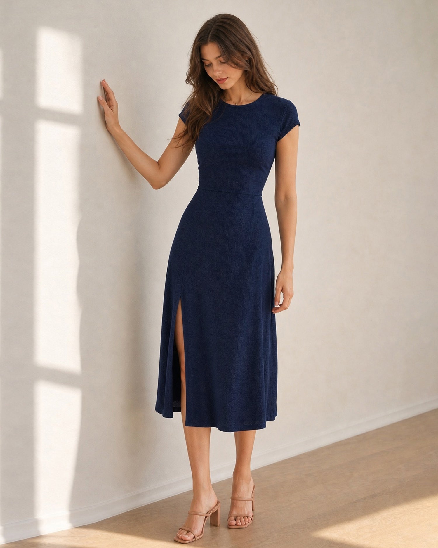 Women's Knitted Polyester Midi Dresses - RIHOAS - 01
