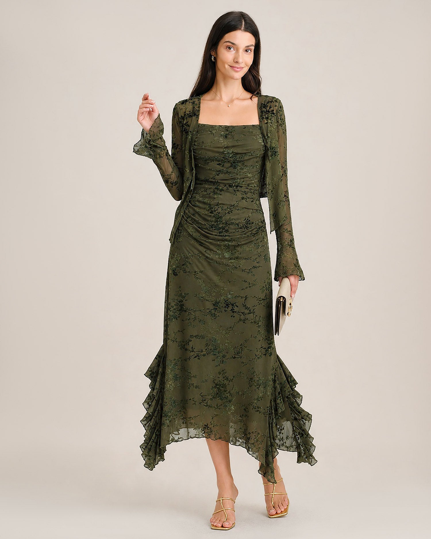 Women's Knitted Polyester Midi Dresses Green - RIHOAS