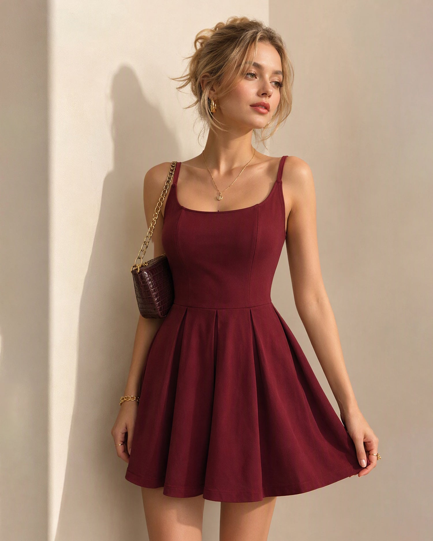 Women's Knitted Polyester Mini Dress Red - RIHOAS