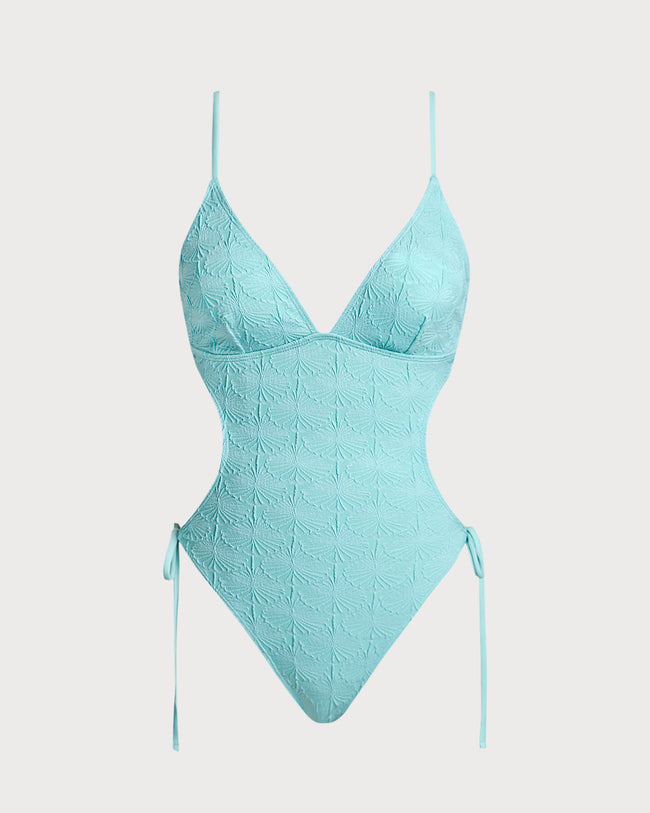 Women's Knitted Polyester One-Piece Swimsuit Cyan One-Pieces - RIHOAS