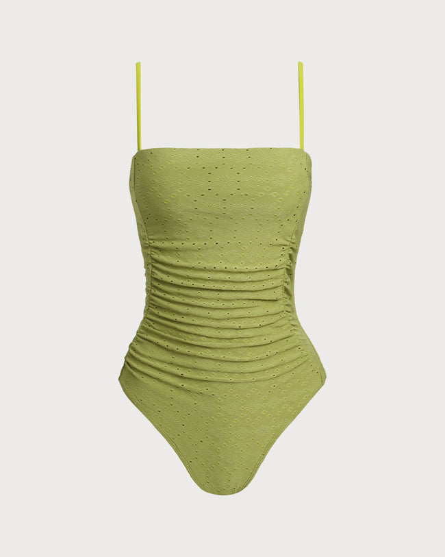 Women's Knitted Polyester One-Piece Swimsuit Green One-Pieces - RIHOAS