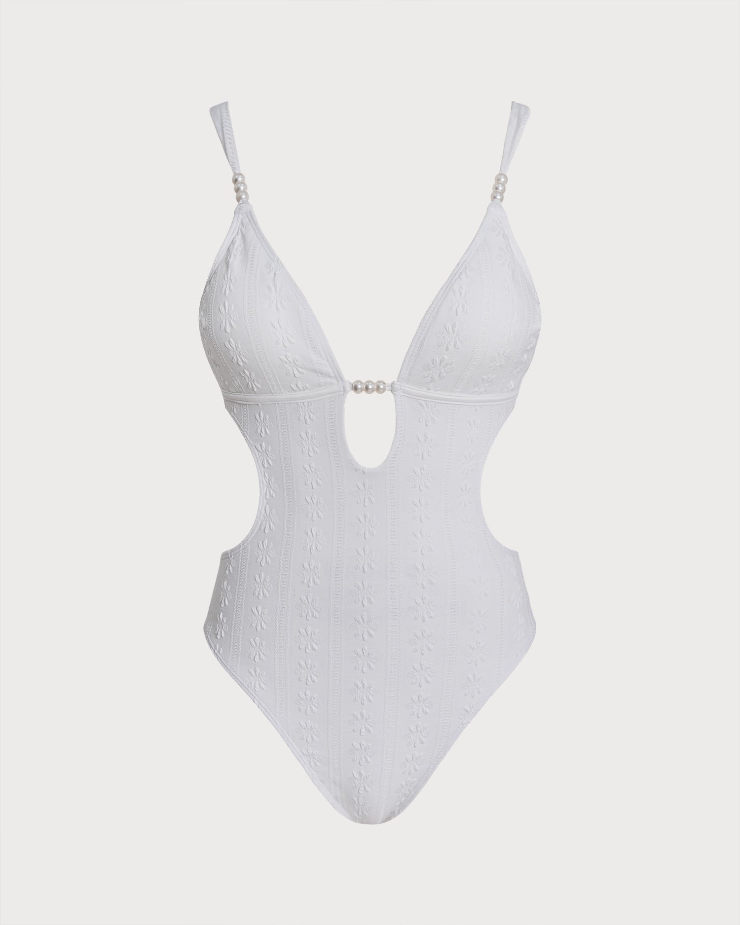 White Jacquard Triangle One Piece 02