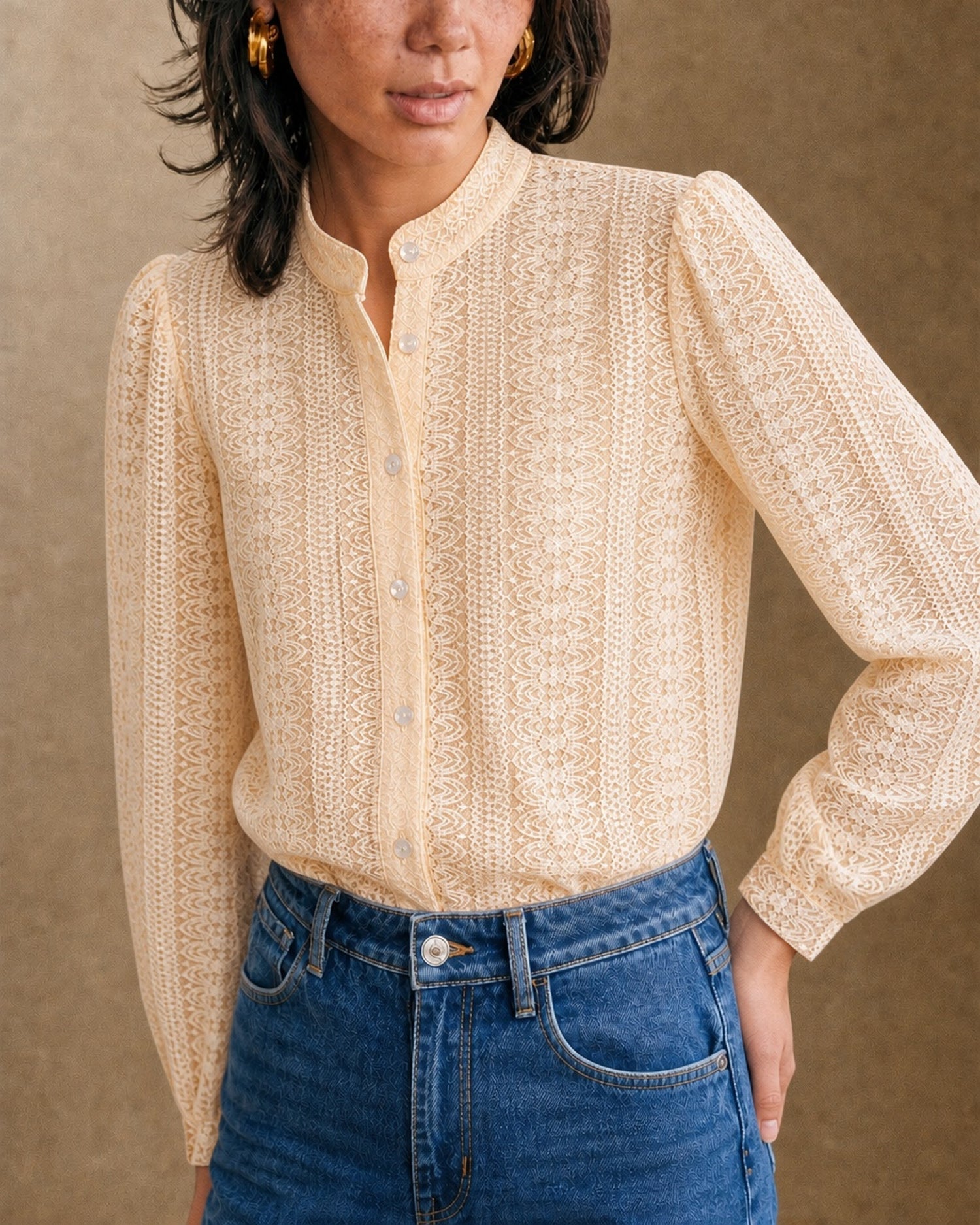 Apricot Turtle See Through Textured Shirt 01