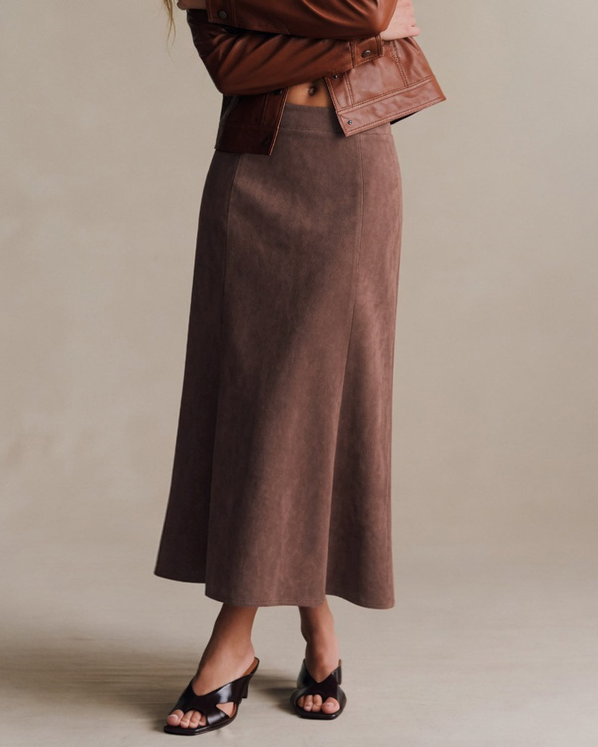 Women's Knitted Polyester Skirt Coffee - RIHOAS