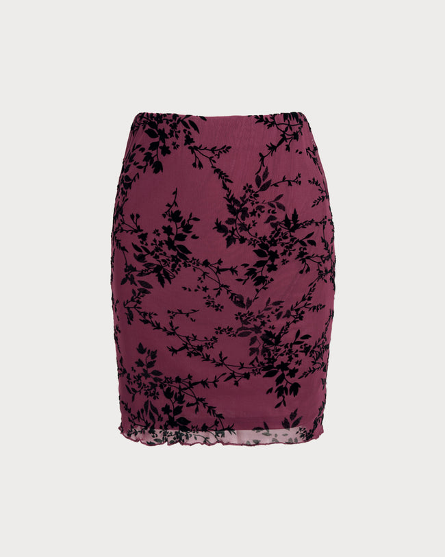 Women's Knitted Polyester Skirt Wine Red Bottoms - RIHOAS