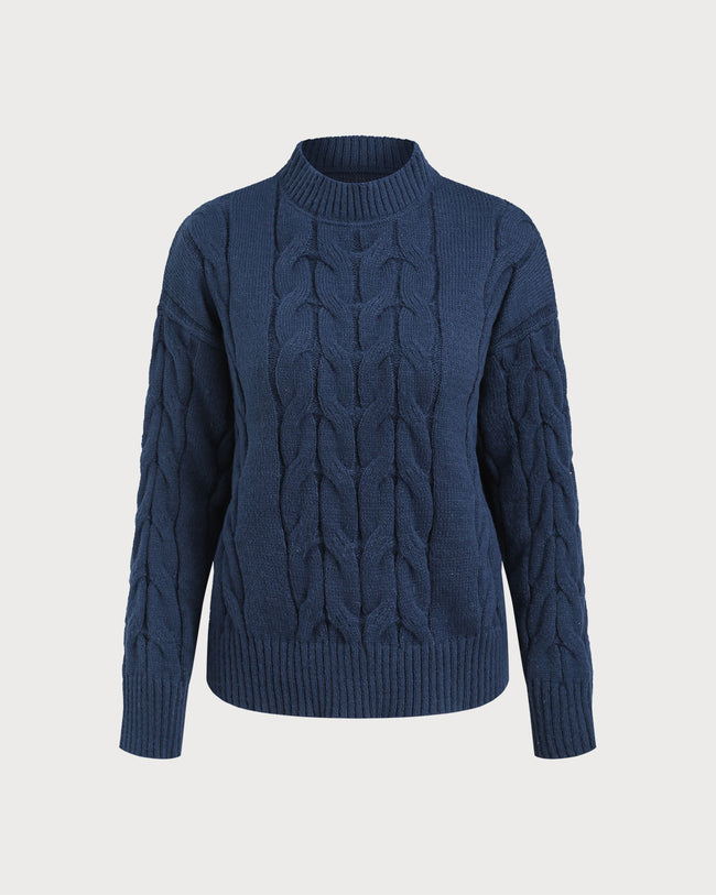 Women's Knitted Polyester Sweater Blue Tops - RIHOAS