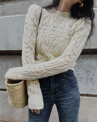 Women's Knitted Polyester Sweater Tops - RIHOAS