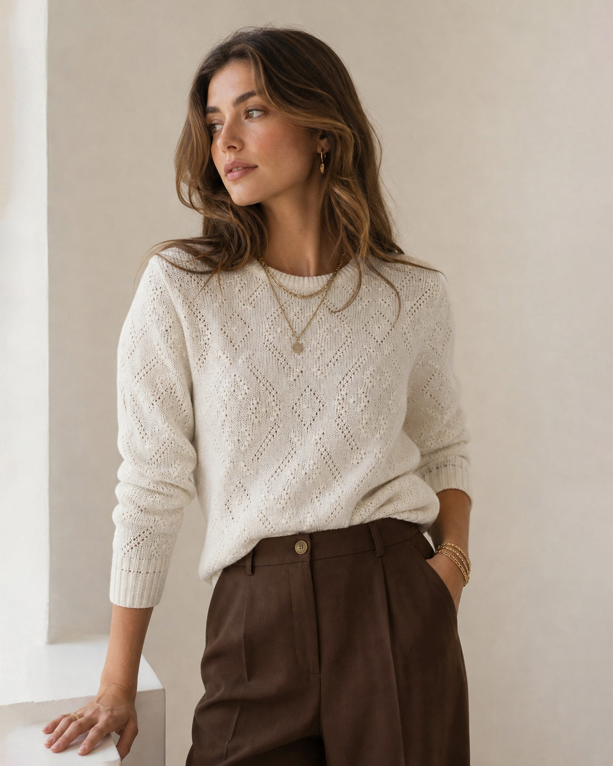 Women's Knitted Polyester Sweaters Apricot - RIHOAS