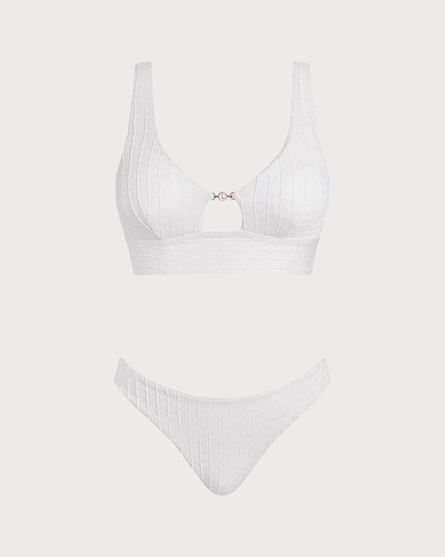 Women's Knitted Polyester Tankini Sets White Tankinis - RIHOAS