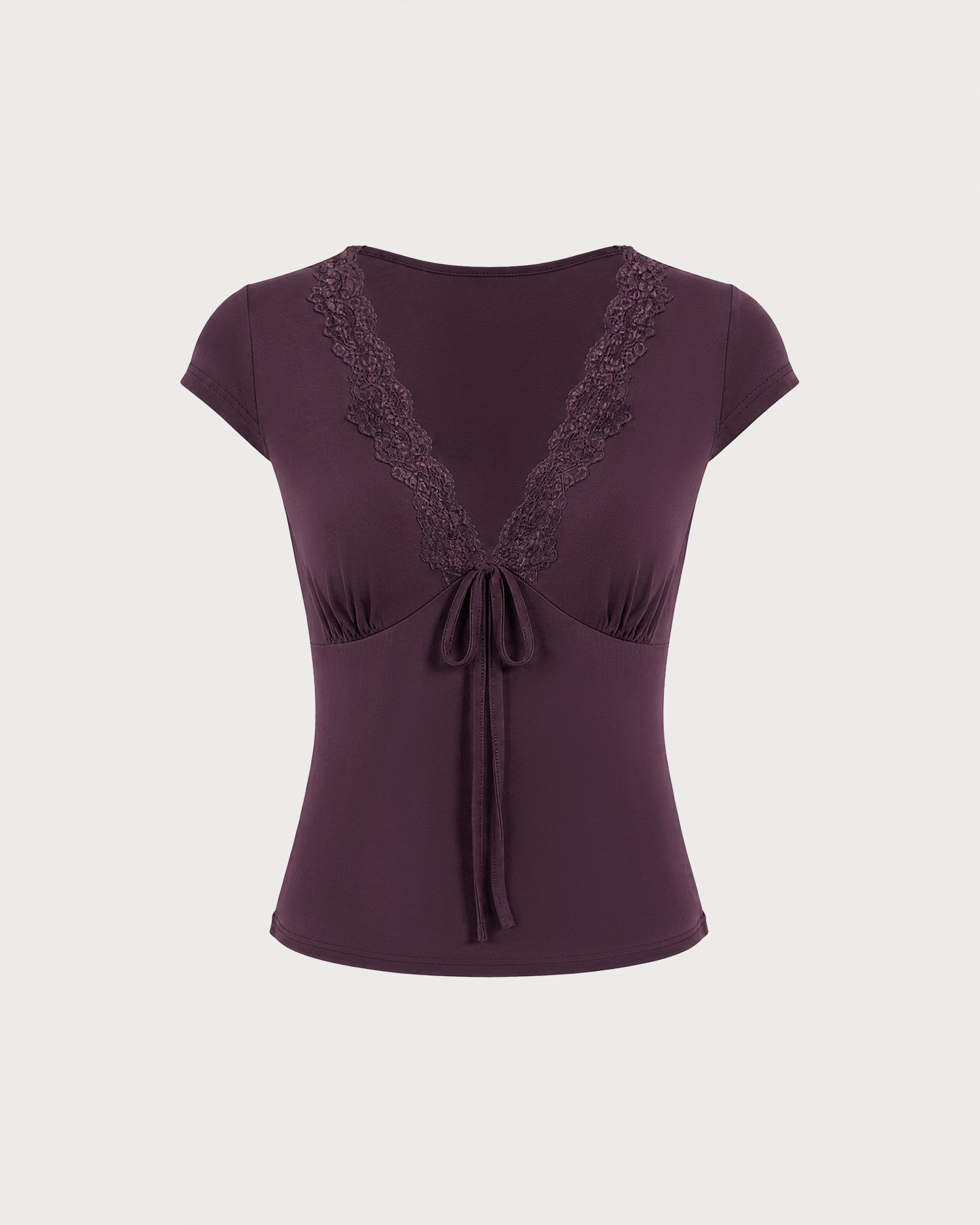 Purple V Neck Tie Lace Tee 01