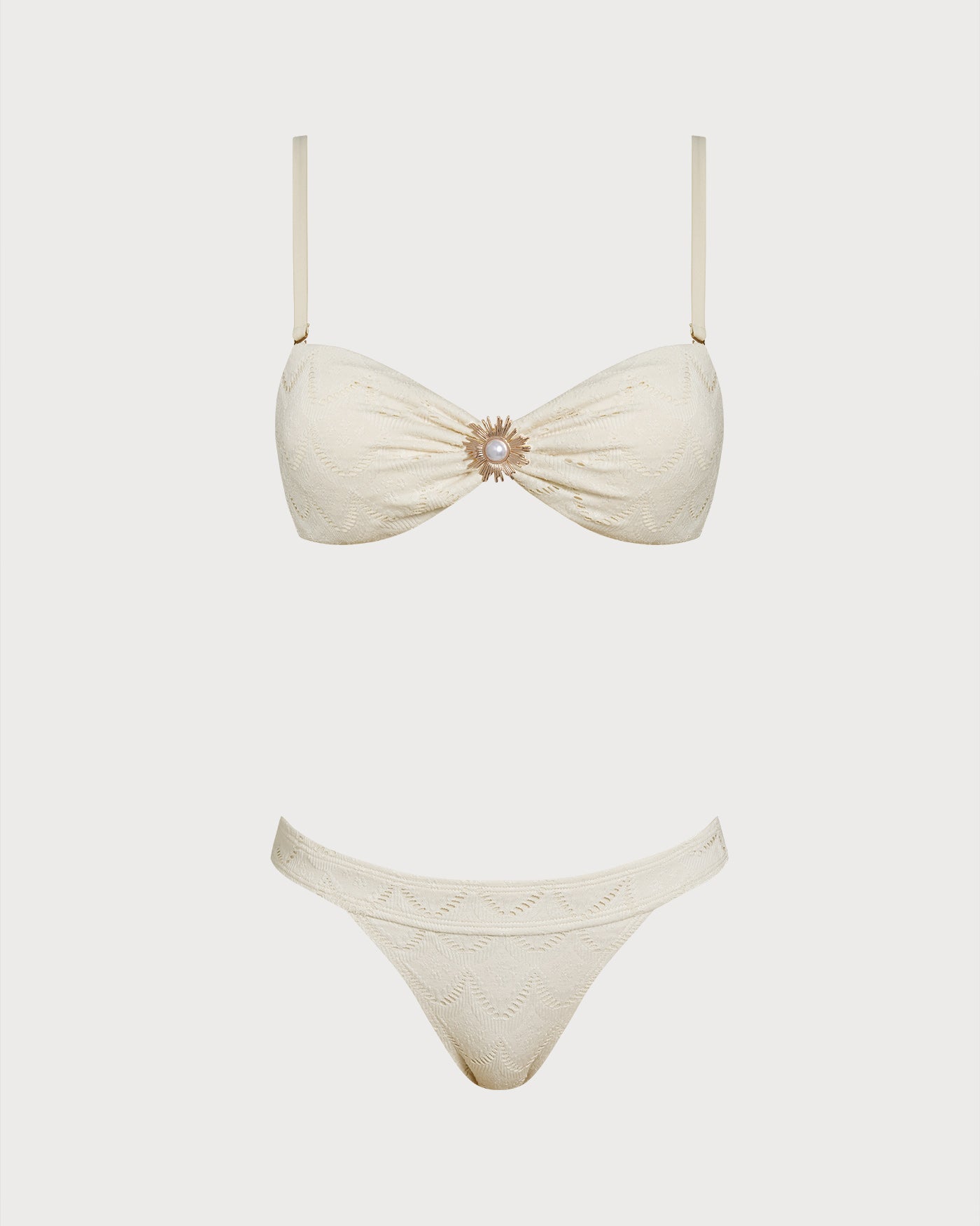 Women's Knitted Polyester Trim Bikini Set Off White Bikinis - RIHOAS