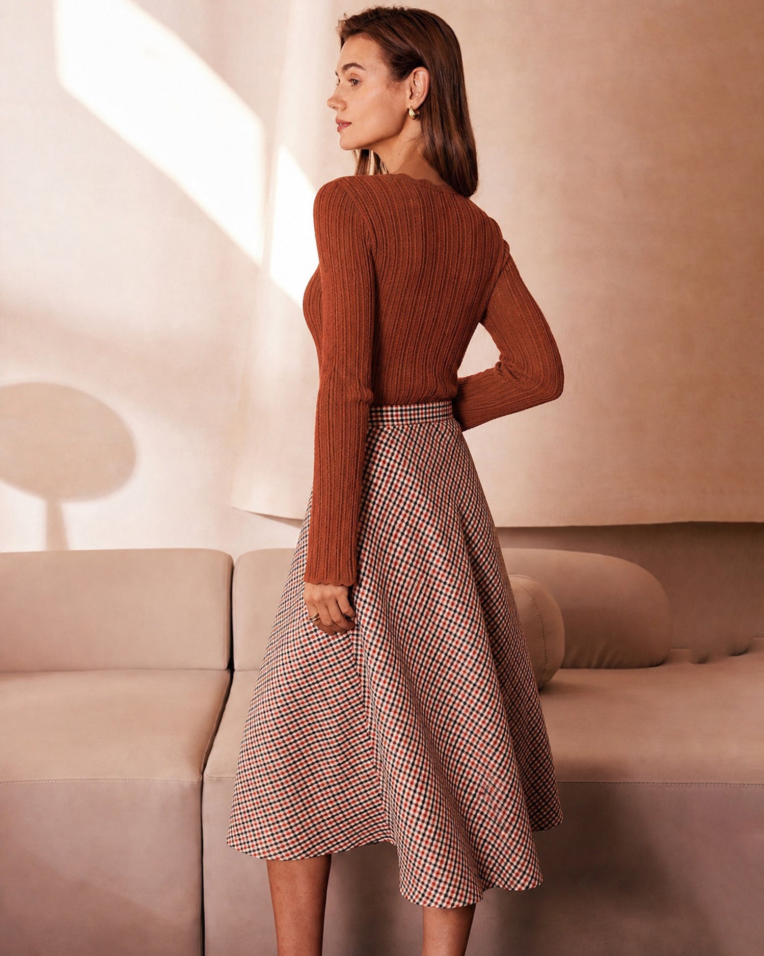 Brown Long Sleeve Textured Knit Sweater 06