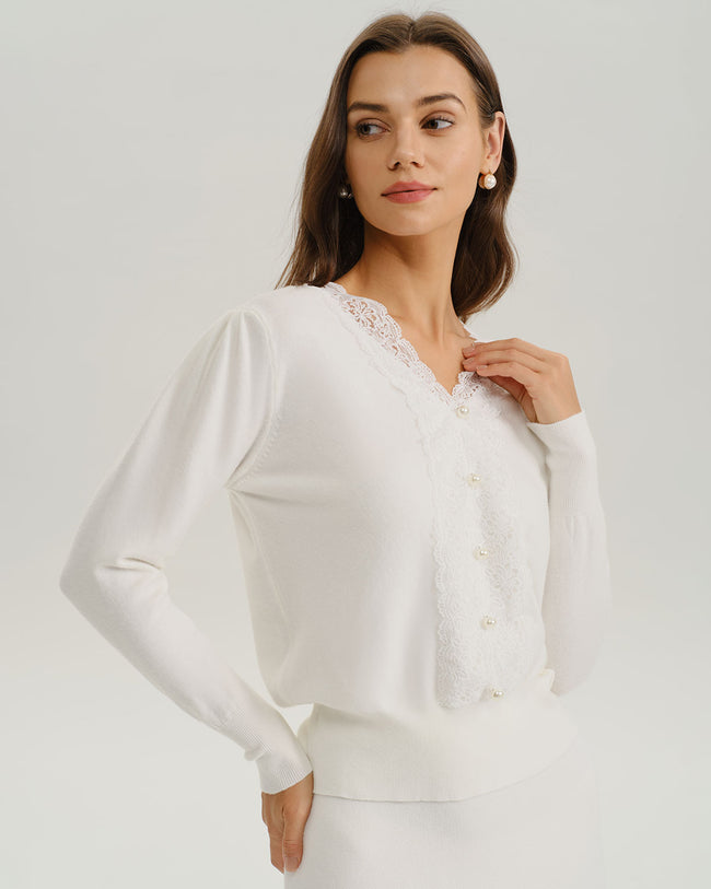 Women's Knitted Viscose Knits White Tops - RIHOAS