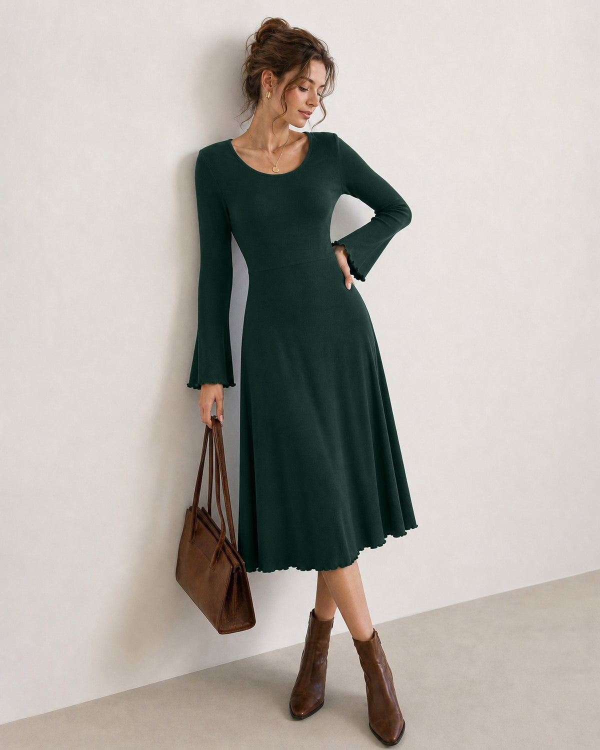 Women's Knitted Viscose Midi Dresses - RIHOAS - 01