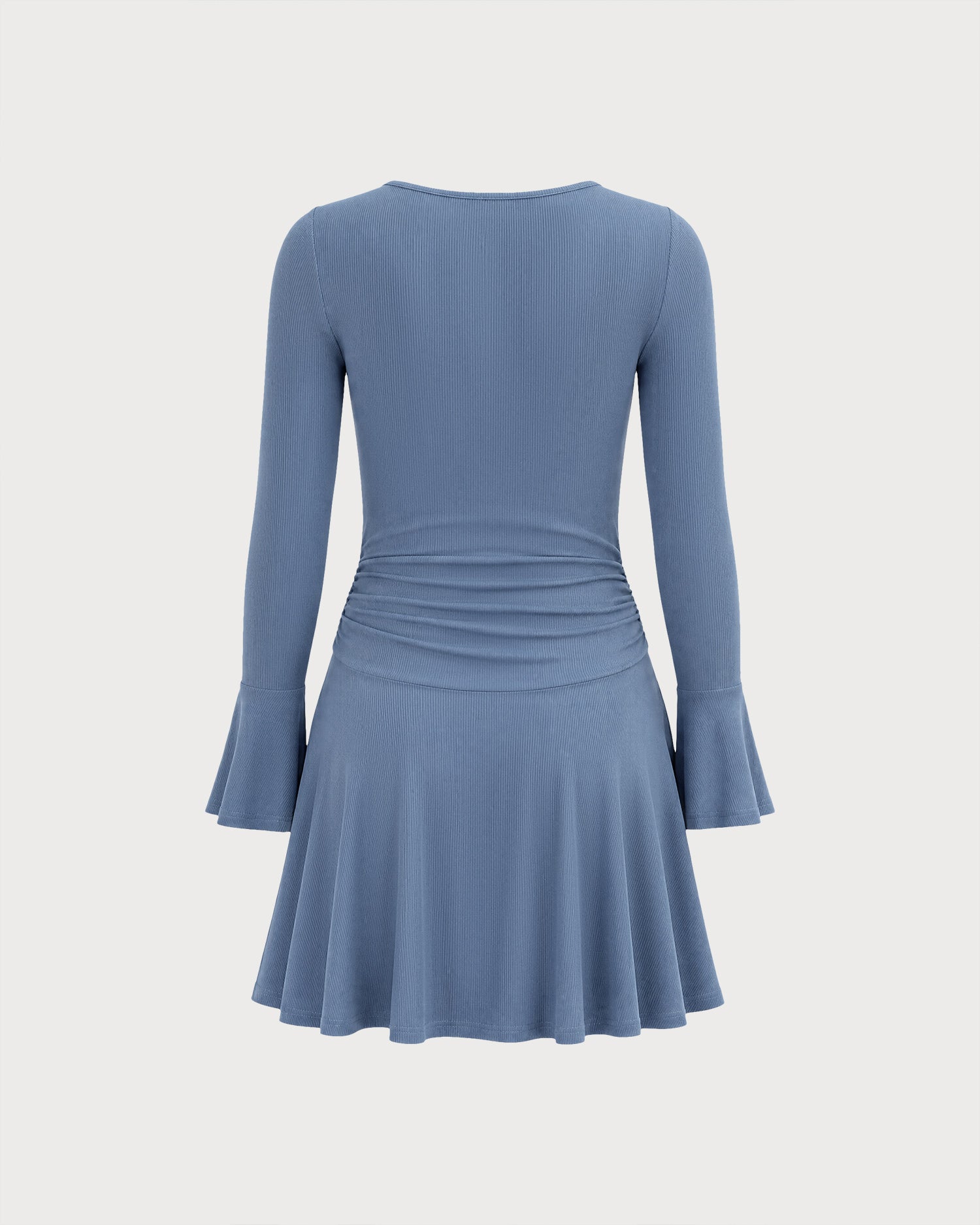 Blue U Neck Bell Sleeve Mini Dress 06