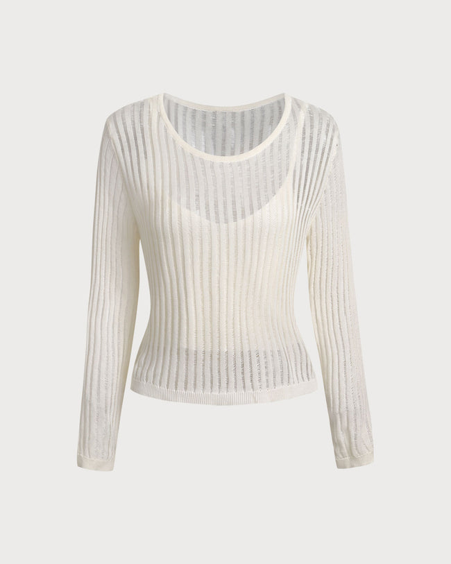 Beige Textured Pullover Two-Piece Set - RIHOAS