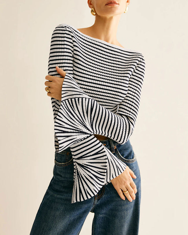 Women's Knitted Viscose Striped Top Tops - RIHOAS