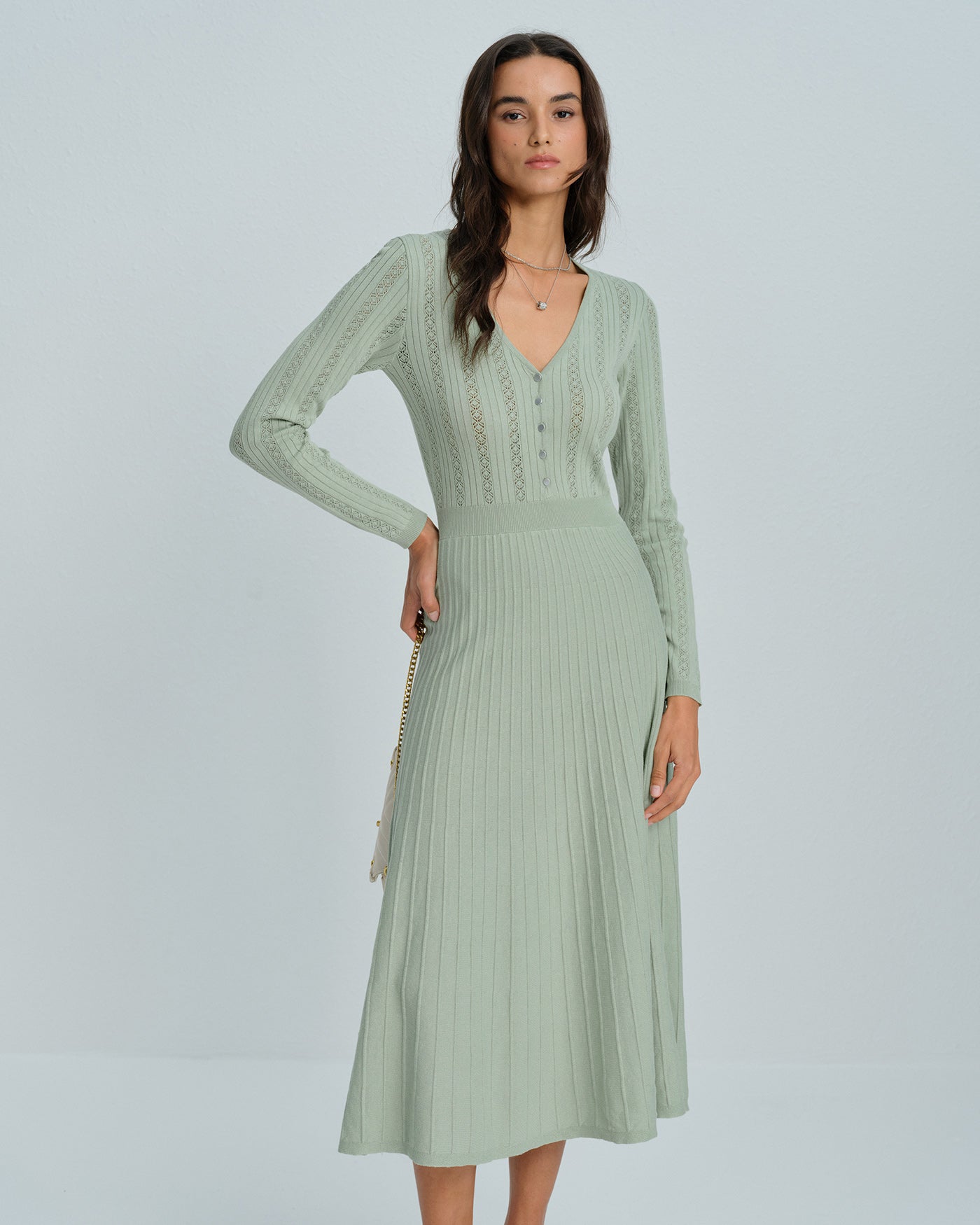 Women's Knitted Viscose Sweater Dress Green Dresses - RIHOAS