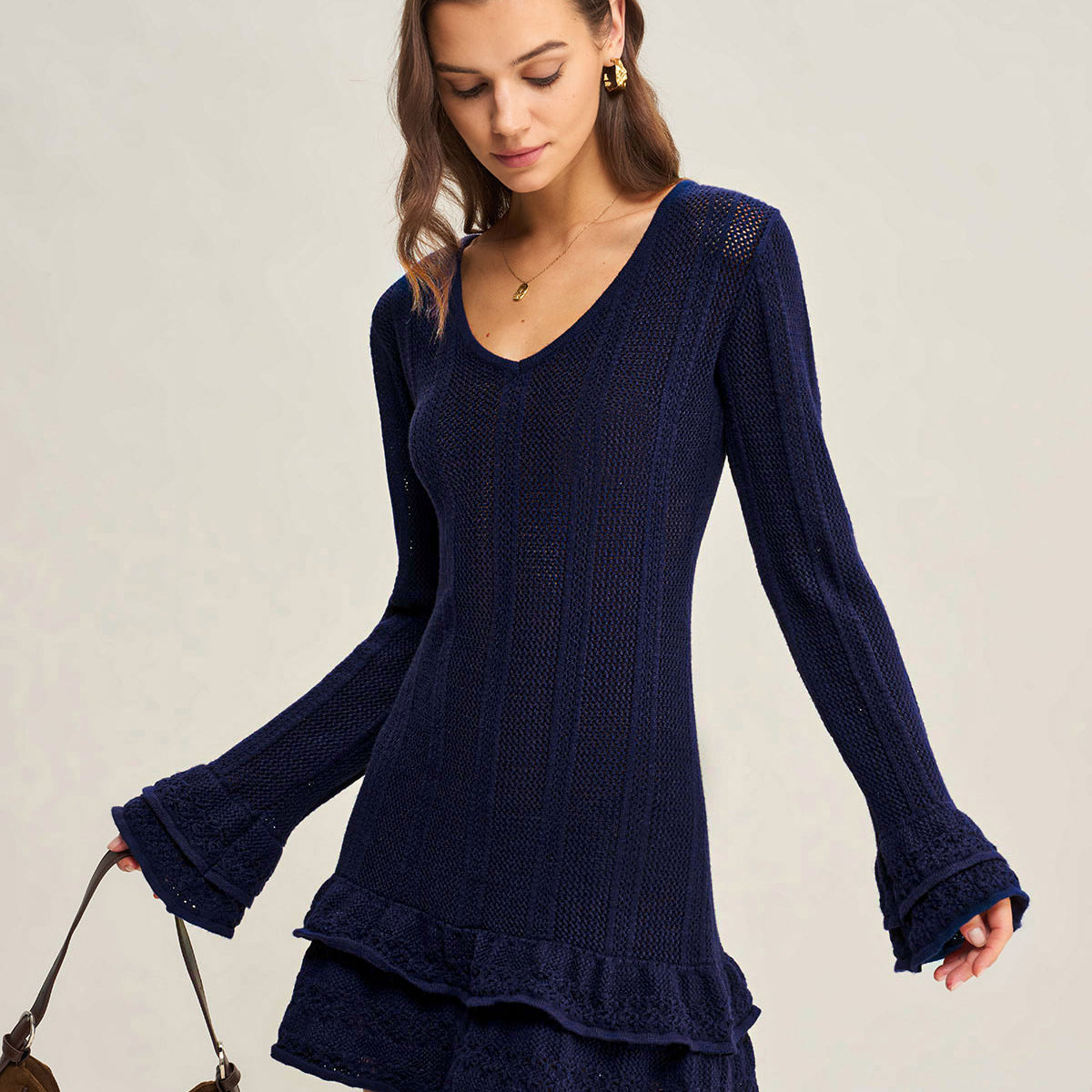 Navy A-Line V Neck Sweater Dress & Reviews - Navy - Dresses