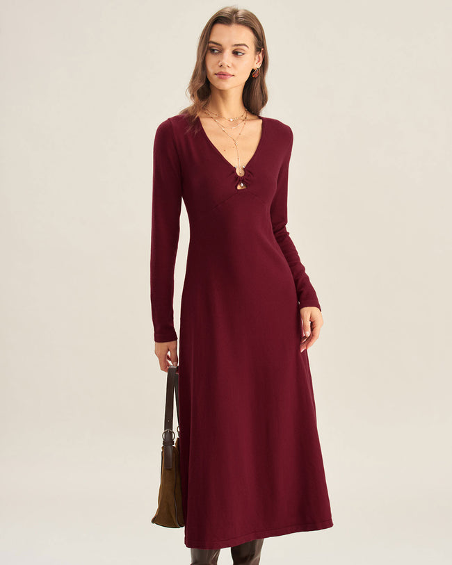 Women's Knitted Viscose Sweater Dress Red Dresses - RIHOAS