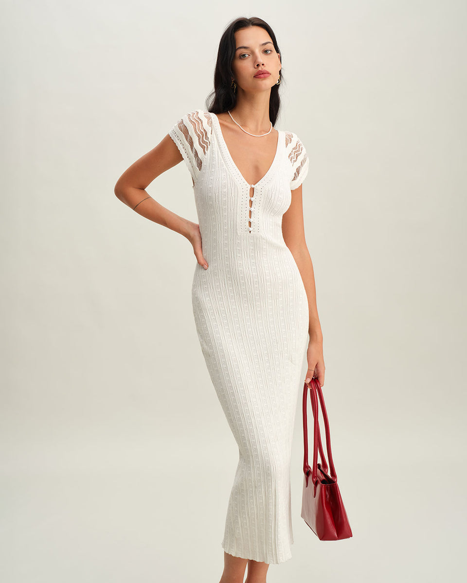 White Crochet Bodycon Sweater Dress & Reviews - White - Dresses | RIHOAS