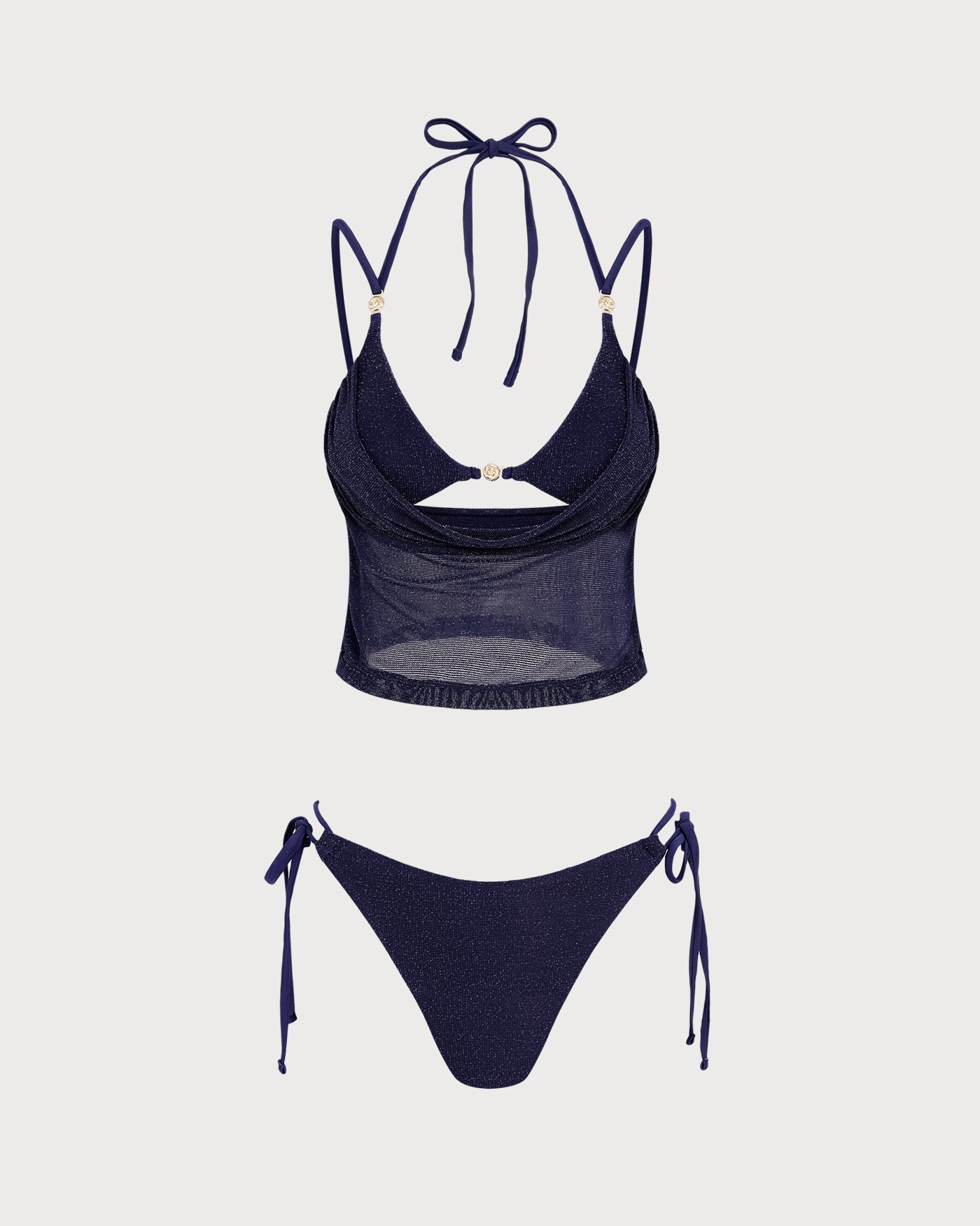 Women's Polyester Knit Bikini Set Blue Bikinis - RIHOAS