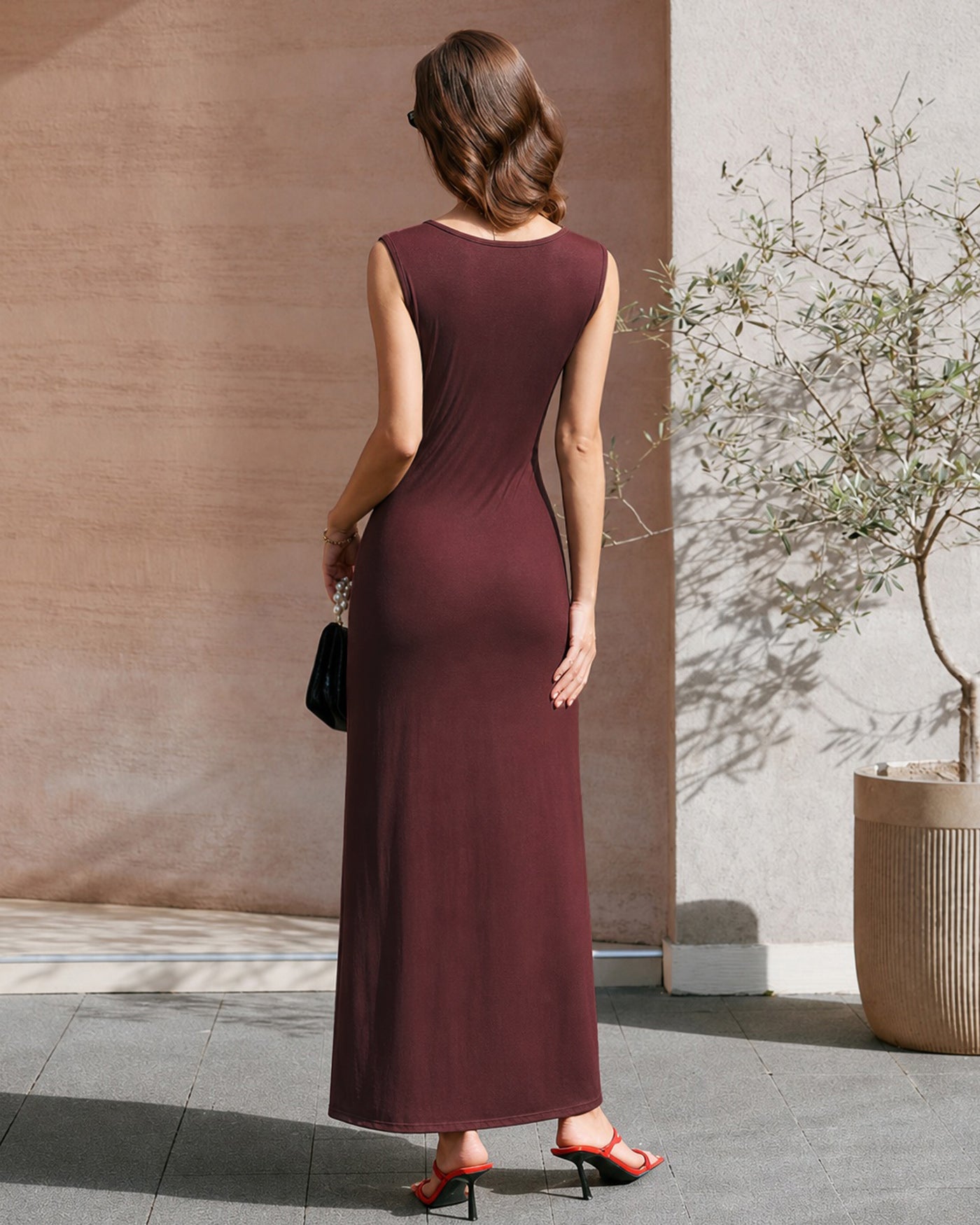 Women's Polyester Knit Maxi Dress Dresses - RIHOAS
