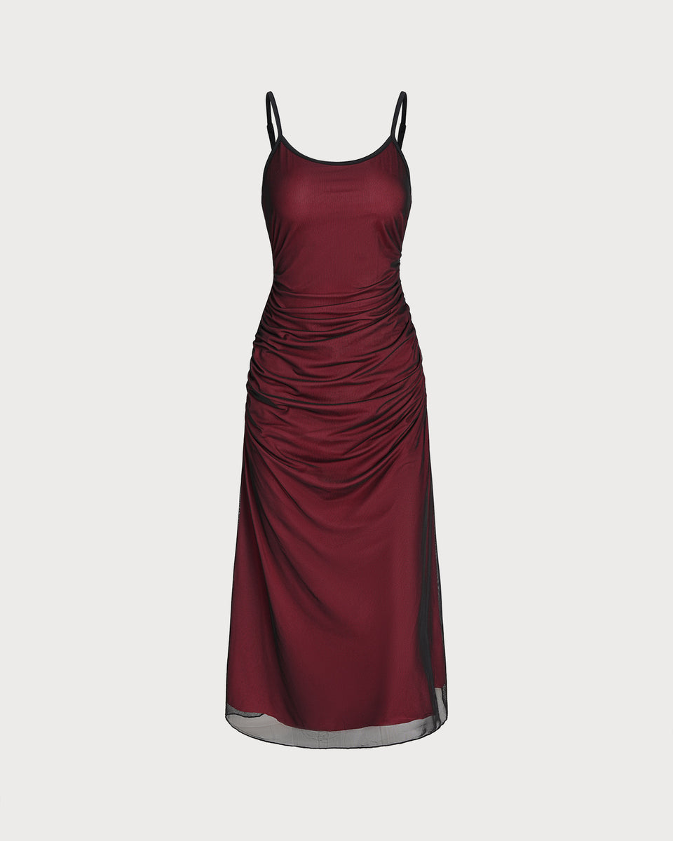 Wine Red Ruched Slip A-Line Midi Dress & Reviews - Wine Red - Dresses