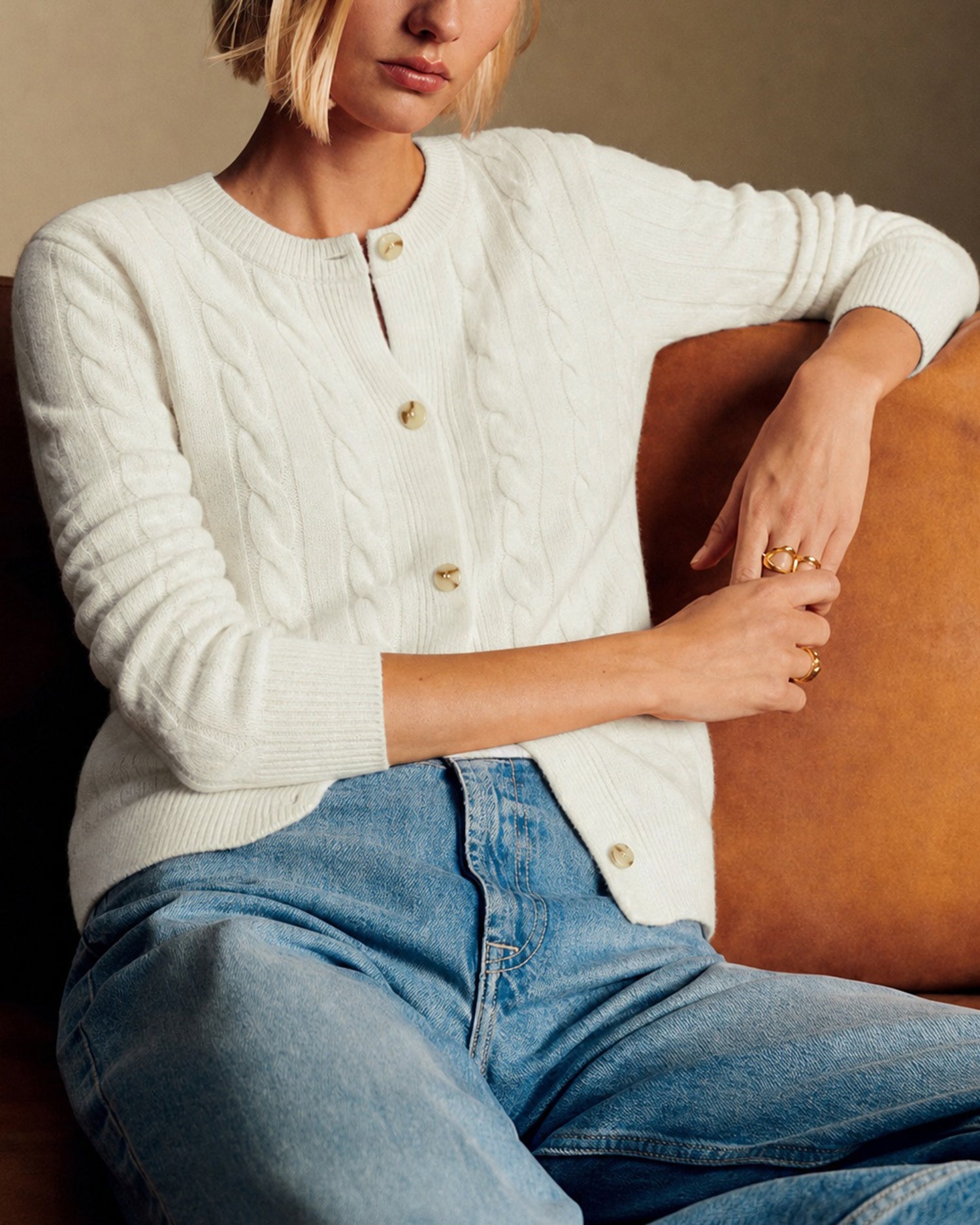 Women's Polyester Knit Sweater Off White - RIHOAS