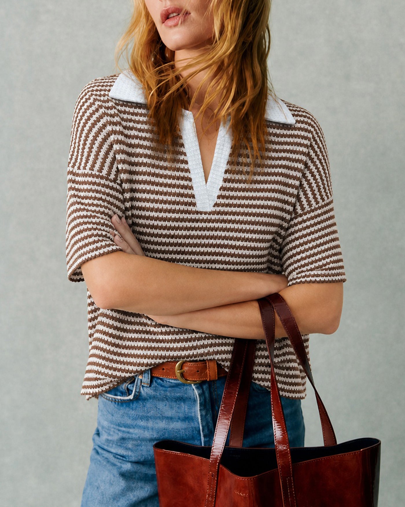 Women's Polyester Knit Sweater Tops - RIHOAS