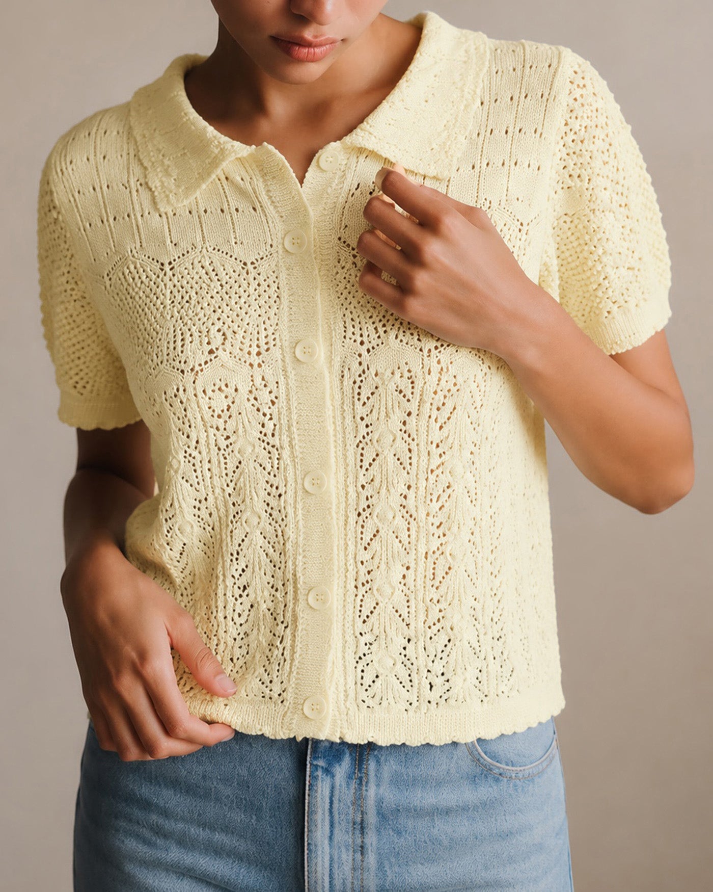 Women's Polyester Knit Sweater Yellow Tops - RIHOAS
