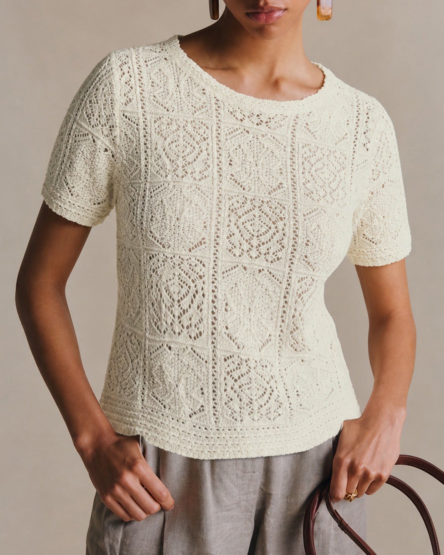 Women's Polyester Knit Top Apricot Tops - RIHOAS