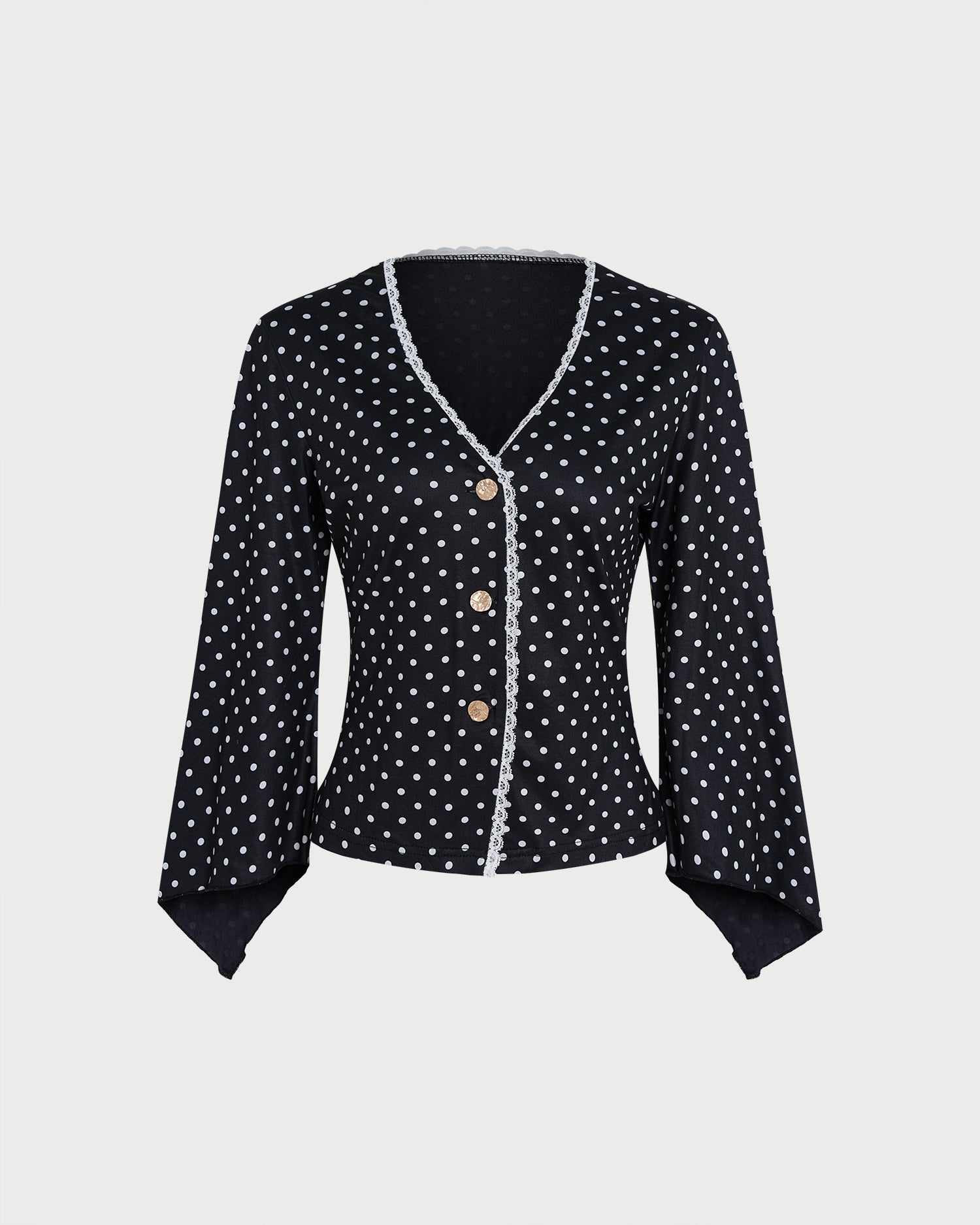 Black V Neck Polka Dot Knit Tee 01