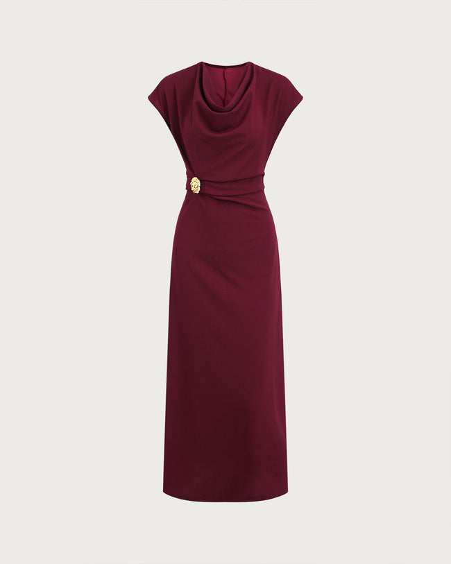 Women's Polyester Maxi Dress Wine Red Dresses - RIHOAS