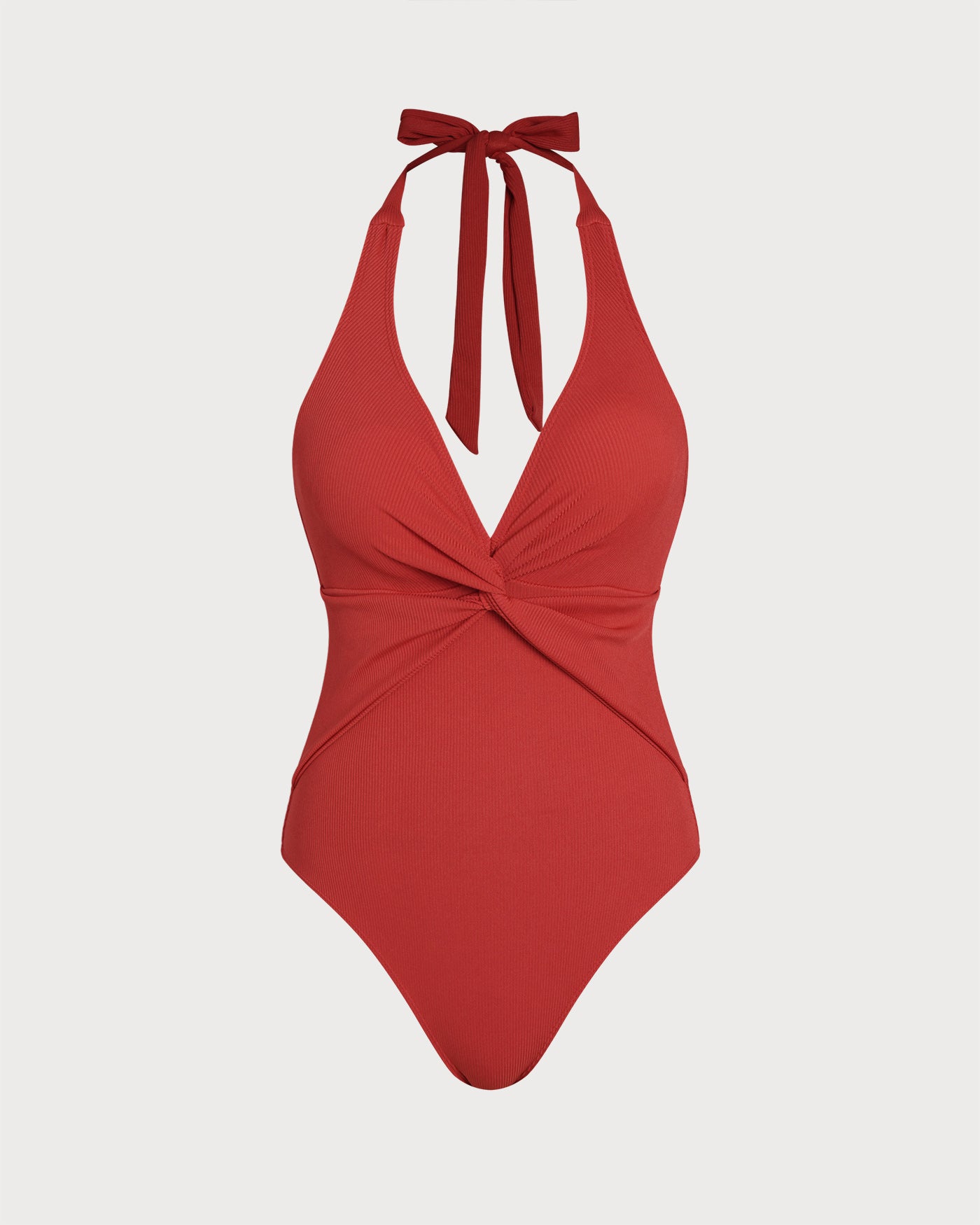 Women's Twisted Halter Swimsuit Red One-Pieces - RIHOAS