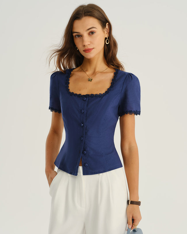 Women's Woven Cotton Blouses Tops - RIHOAS