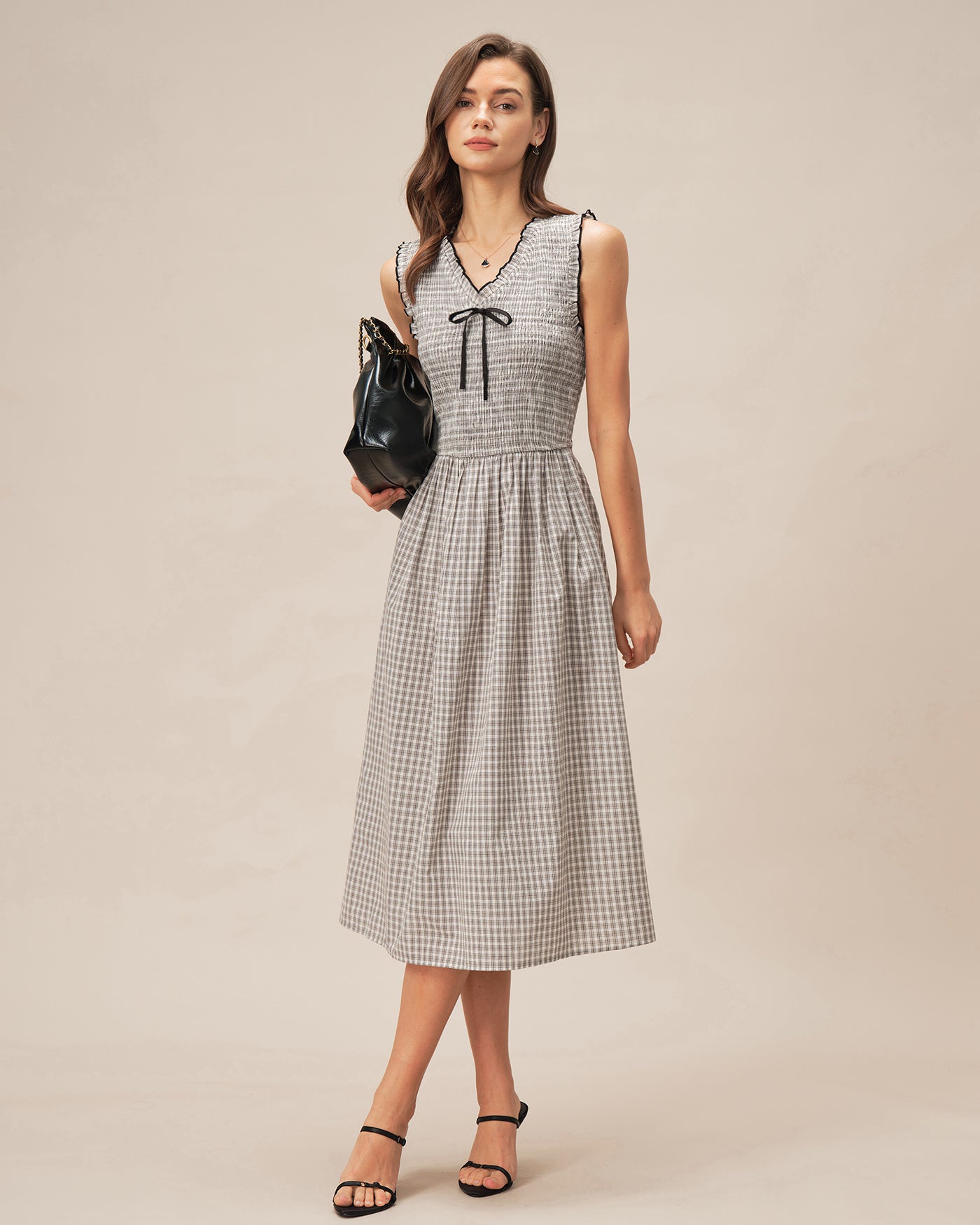 Women's Woven Cotton Midi Dress Black Dresses - RIHOAS