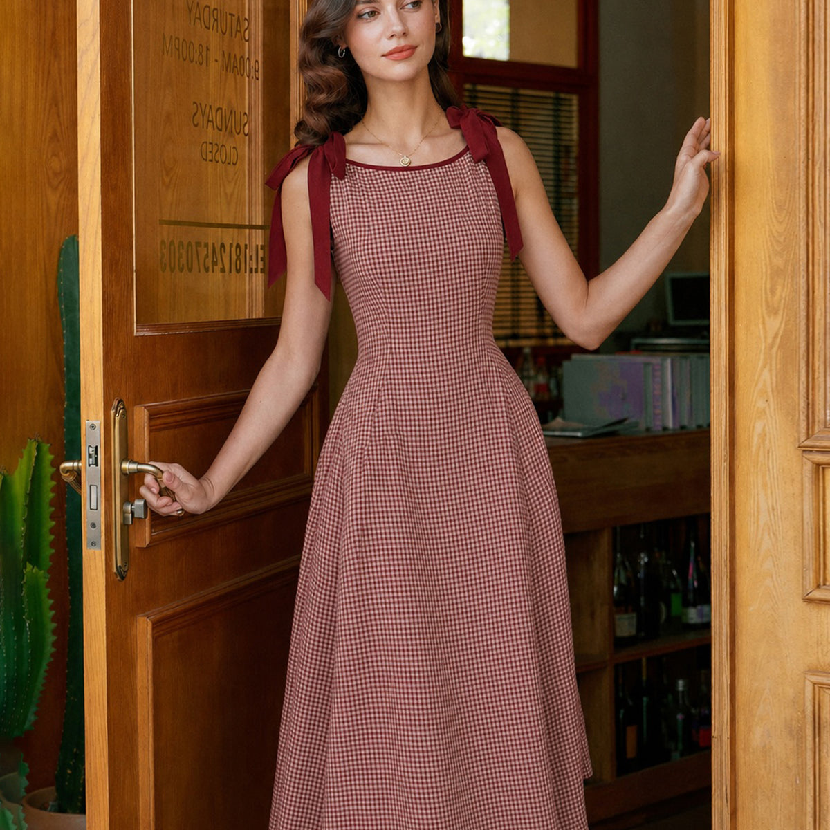 red gingham dress ladies Elderflower Front Pocket Maxi Maxi dress Bust lined Thick Rihoas Red Gingham Midi Dress