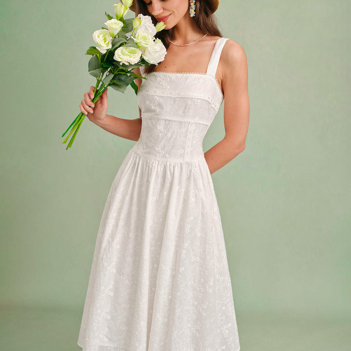 white midi dresses for weddings Square Neck Slip Dress & Reviews - White - Vestido Mini Floral Cici lux25repurpose Civil weddings COLOR:Maize