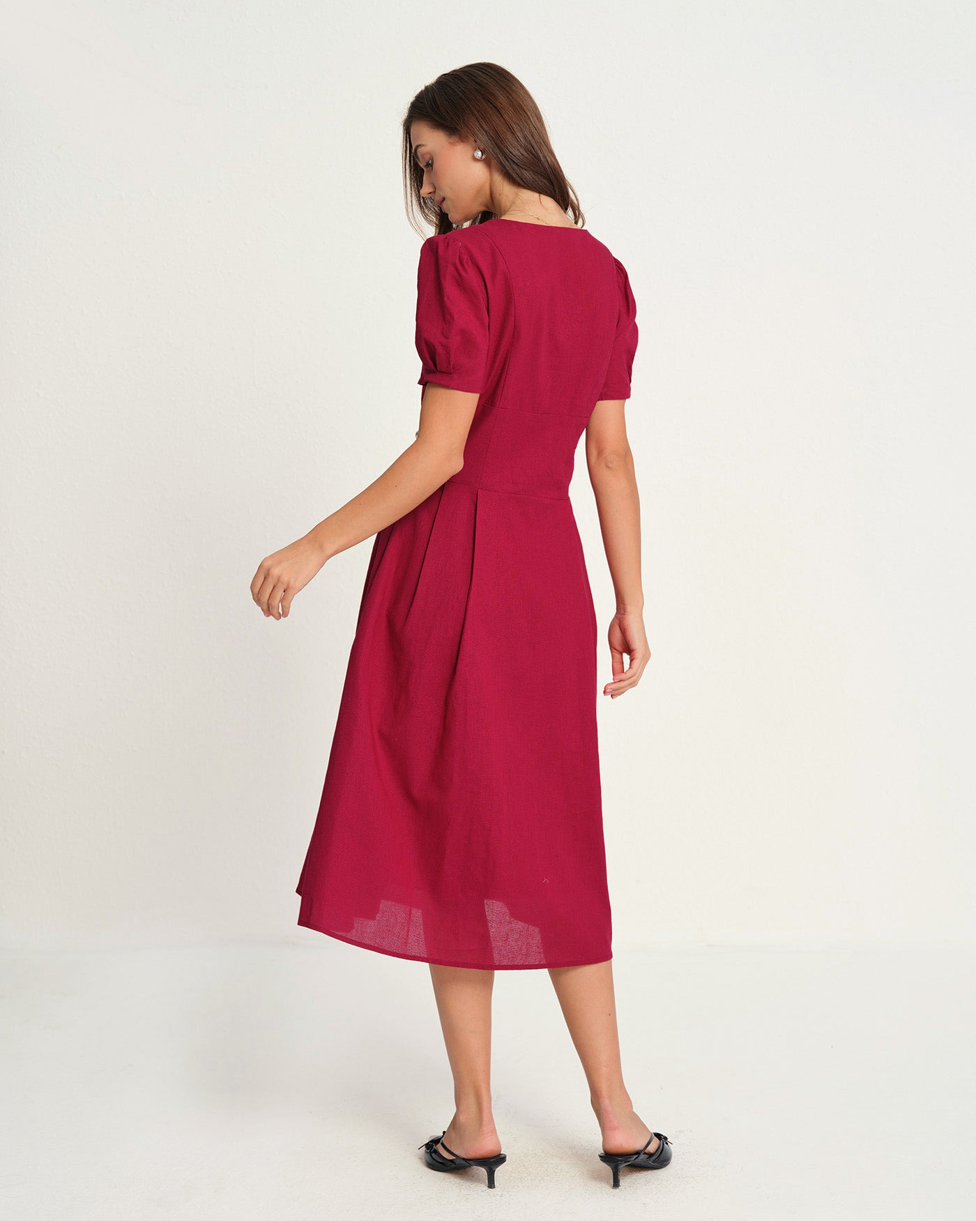 Women's Woven Cotton Midi Dress Dresses - RIHOAS