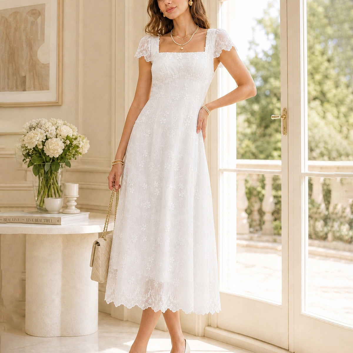 white mid length dresses Lulus | Jacquard Bustier Midi Dress With Pockets | Womens | Large (Available in M) Works best for A to C cup sizes White Midi Dresses - Peppermayo