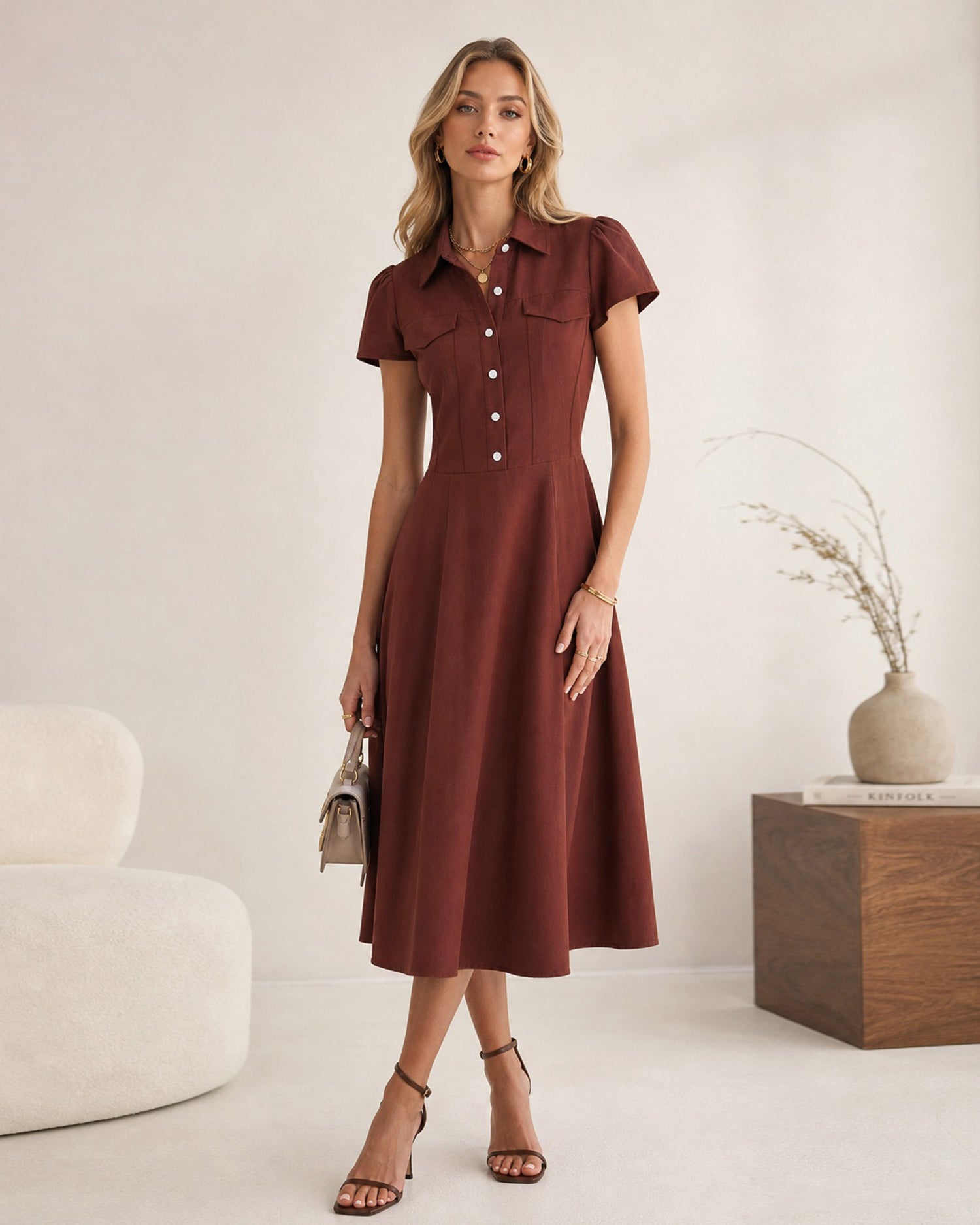 Women's Woven Cotton Midi Dresses - RIHOAS