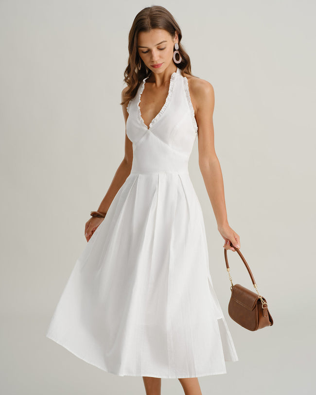 Women's Woven Cotton Midi Dresses White Dresses - RIHOAS