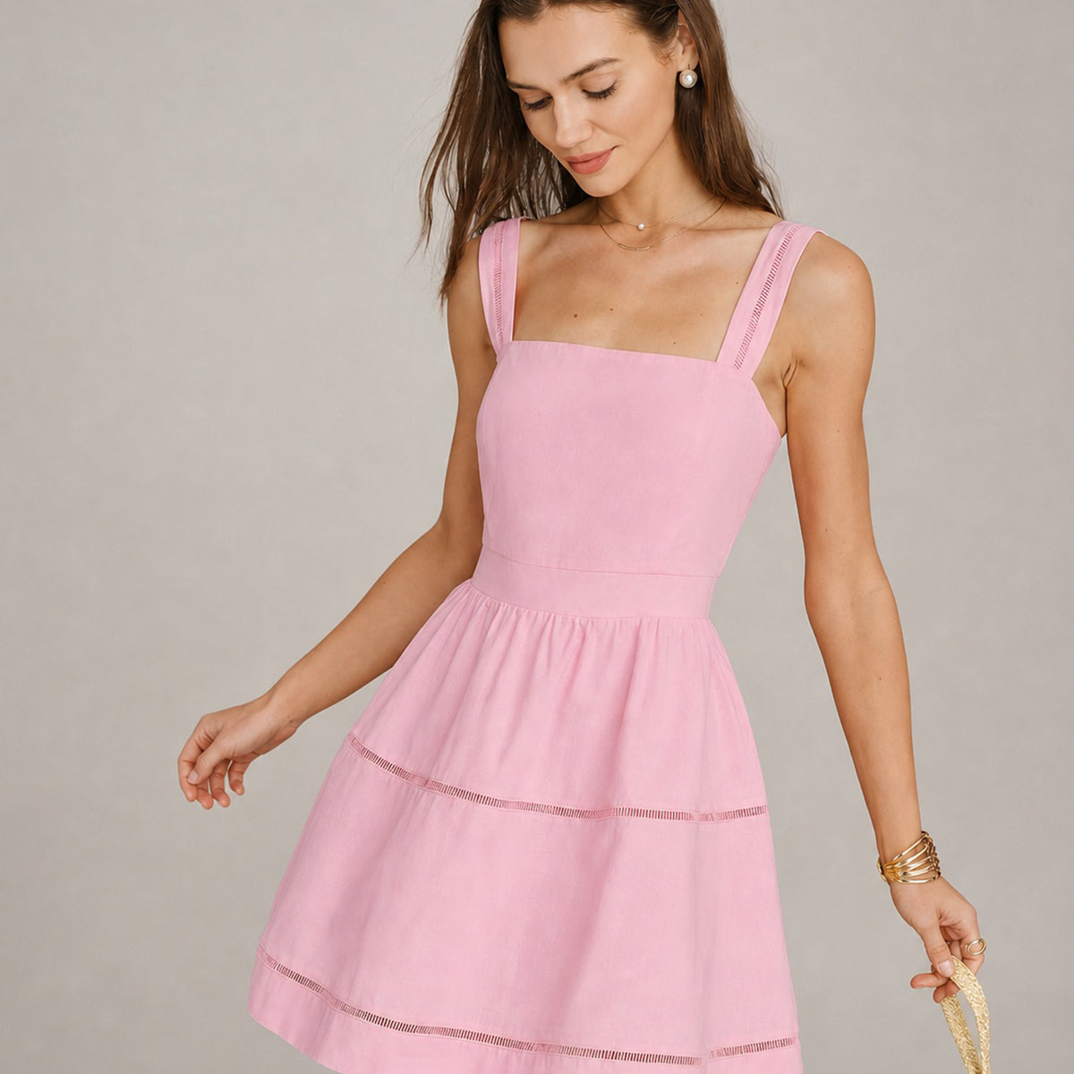 Pink Square Neck Shirred Mini Dress & Reviews - Pink - Dresses