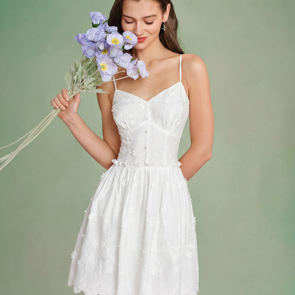 White Floral Embroidery Slip Mini Dress & Reviews - White - Dresses